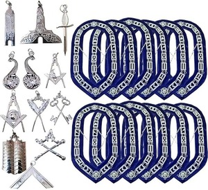 Colliers maçonniques Blue Lodge en argent avec bijoux en argent et fond bleu - Régalia maçonnique pour les membres - Ensemble de 12 - Product Image 6