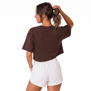 Camiseta Corta Holgada de Algodón Grueso para Mujer, Estilo Urbano, Manga Corta, para Verano, con Logotipo Personalizado OEM y Serigrafía - Product Image 2