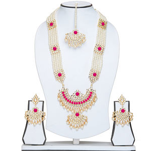 Indian Stylish Layered Pearl Rani Haar Long Kundan Necklace Jewellery Set Wedding Engagement Party Gift Antique Gold Plated - Product Image 1