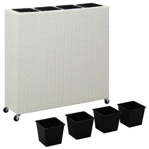 Lit surélevé de jardin en rotin blanc en poly avec 4 pots 31.5 "x 8.7" x 31.1 "Jardinières à fleurs - Product Image 4