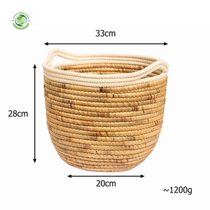 Ensemble de 2 paniers en jacinthe d'eau avec garniture en tissu de coton, paniers de rangement faits à la main, vente en gros, écologiques, fabriqués au Vietnam - Product Image 3