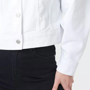 Veste en coton blanche pour femme, col mandarin, manches longues, col rabattu, style portefeuille ceinturé, décontractée printemps, en denim tissé court - Product Image 3