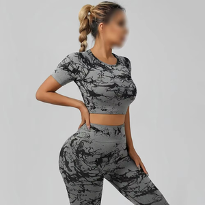 Conjunto de 2 Piezas de Leggings y Camiseta Deportiva para Mujer, de Algodón de Secado Rápido, Transpirable y Elástico, por Encima de la Rodilla, Ajustados para Correr - Product Image 3
