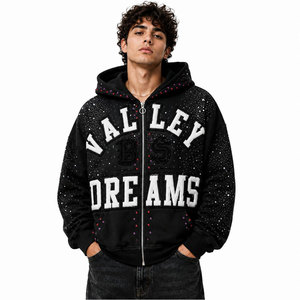 เสื้อฮู้ดดี้ Valley Dreams ประดับเพชรเทียม แบบซิป ยูนิเซ็กส์ ทรงโอเวอร์ไซส์ สไตล์สตรีทแวร์ สีดำ โลโก้ด้านหน้า เหมาะสำหรับใส่ในฤดูใบไม้ร่วง - Product Image 4