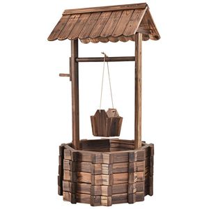 Fioriera in Legno da Esterno a Forma di Pozzo dei Desideri con Foro di Drenaggio per Fiori, Utilizzo a Pavimento o a Parete - Product Image 3