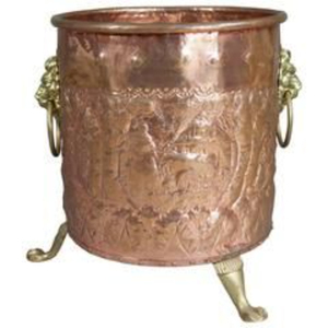 Maceta de metal de cobre antiguo vintage con patrón martillado y asas de latón, para cactus y plantas de interior, modelo Snake - Product Image 1