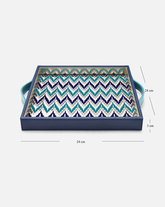 Plateau de service décoratif à motifs géométriques avec poignées bleu turquoise, plateau rectangulaire moderne de luxe - Product Image 4