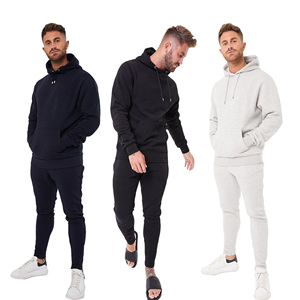 <b>Mens</b> High Quality Hooded Solid Printed 100% Cotton Tracksuit Breathable Zipper Design Running Training Winter Season - Product Image 1