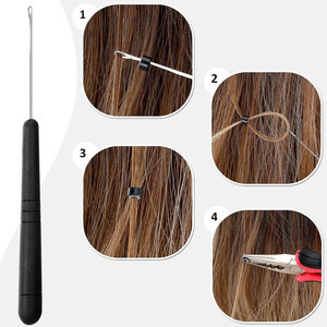 Kit d'outils professionnels pour extensions de cheveux, ensemble complet avec 600 micro-anneaux doublés de silicone, pinces pour extensions, aiguille à crochet, outil de tirage - Product Image 5