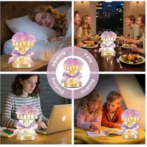 Elegante Lampada Notturna con Decorazione Floreale Viola, Base in Cristallo, 3 Colori Cangianti, Alimentazione Touch e USB, Idea Regalo Romantica - Product Image 4