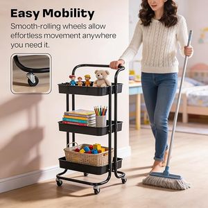 Carrito de Almacenamiento Metálico de Tres Niveles con Ruedas, Diseño Rectangular Minimalista para Organizar la Sala de Estar - Product Image 2