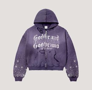 Hoodie zippé grande taille fabriqué en usine, 100% coton, épais, effet vieilli vintage, impression sérigraphique personnalisée. - Product Image 6