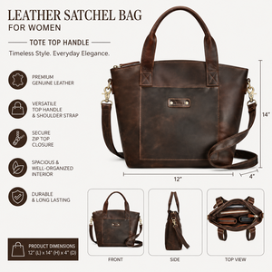 Vintage Genuine Leather Satchel Tote Bag Crossbody <b>Handbag</b> with Adjustable Strap for Women Daily Use - Product Image 4