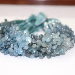 AAA Faceted <b>Aquamarine</b> Moss Beads 6*8mm 9 Inches Side Cut Pear Shape Natural Stone Strand - Product Image 1