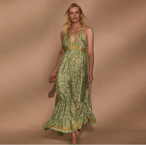 Vestido largo de verano para mujer con estampado floral, estilo bohemio, cuello halter, espalda descubierta con lazo, plisado y cintura imperio, surtido - Product Image 1