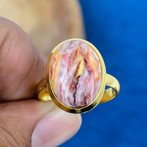Bague en pierre précieuse naturelle d'huître rose, forme ovale, or 18 carats micro-plaqué sur argent sterling 925 - Product Image 2