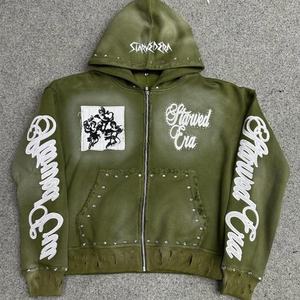 Custom Made Full Zipper Acid Wash Streetwear <b>Hoodies</b> Clothing Distressed Unisex Oversize Y2K Hip Hop Apparels <b>hoodi</b> for man - Product Image 5