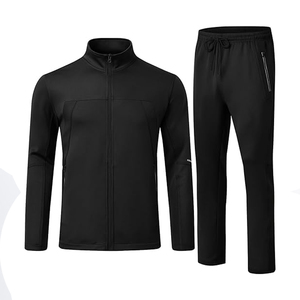 <b>Men</b> Solid Black Tracksuit Full Zip Long Sleeve Sporty Fit Quick Dry Polyester Autumn Wear - Product Image 1