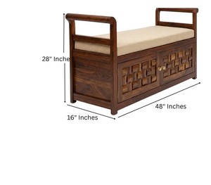 Solid Wood Carved <b>Storage</b> Settee | 3D Basket Weave Entryway Bench with <b>Cushion</b> | Wholesale Living Room Furniture - Product Image 5