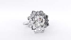Anillo de Moissanita Flor de Loto, Plata de Ley 925, Anillo Floral Inspirado en la Naturaleza, Anillo de Declaración, Regalo Espiritual para Ella - Product Image 3