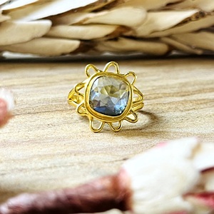 New Arrival Boho Celestial <b>Ring</b> Tribal Brass Band Women 18k <b>Gold</b> Plated Sunburst <b>Cocktail</b> Labradorite Design Wholesale/OEM/ODM - Product Image 1
