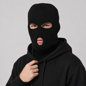 Masque facial en laine d'hiver, bonnet tricoté, logo personnalisé, masque de ski à 3 trous, bonnet en tricot pour homme, cagoule - Product Image 3