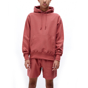 Conjunto Deportivo Informal para Hombre, Sudadera con Capucha Roja y Pantalones Cortos, 100% Algodón, Color Sólido, Cierre con Cordón, Corte Regular - Product Image 1