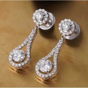 14K White Gold <b>Fine</b> Dangle <b>Earrings</b> 3.72 CT Round Lab Grown Diamond Teardrop Halo Dangle Elegant and Luxurious Style - Product Image 3