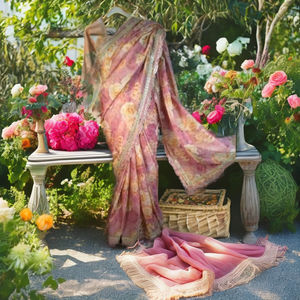 Sari de organza floral con blusa de seda - Product Image 4