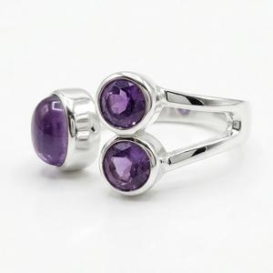 Multi Stone Amethyst <b>Adjustable</b> Silver <b>Ring</b> Handmade Dainty <b>Ring</b> 925 Sterling Silver <b>Ring</b> <b>Adjustable</b> <b>Size</b> <b>Ring</b> - Product Image 2