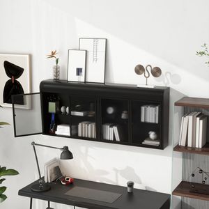 Armadio di stoccaggio in metallo a parete a 2 porte con porte e ripiani in vetro temperato per bagno cucina soggiorno o ufficio - Product Image 2