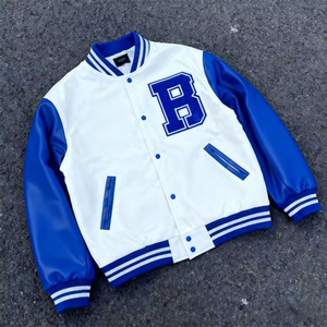 Veste de baseball en cuir et laine de haute qualité pour hommes, vêtements pour hommes, streetwear, broderies en tissu éponge, vestes varsity pour hommes - Product Image 2