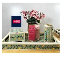 Coffret Cadeau Religieux Arabe Ramadan Artisanat Indien Qualité Bois Incrusté Perle Mubkhar Plateau Boîte Brûleur de Bakhoor Parfum Rose Personnalisé