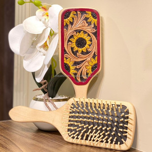 Cepillo de pelo de paleta de bambú pintado a mano Vintage de bambú y caucho Natural cojín elegante ecológico de alta calidad cepillo de pelo de vaquero - Product Image 4