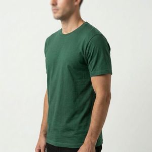 T-shirt en coton vert uni à manches courtes pour homme, coupe classique, col rond, style jersey décontracté - Product Image 4