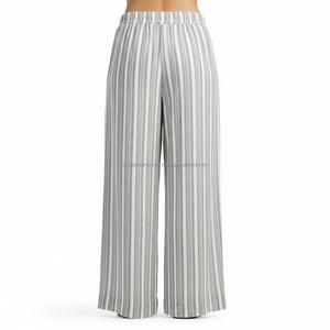 Women's Palazzo <b>Pants</b> Wide Leg Mid Waist Striped Drawstring Custom OEM Wholesale - Product Image 2