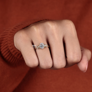 Oval Lab Grown Diamond Engagement <b>Ring</b> 14K Gold Leaf Style Nature Inspired Bridal Wedding <b>Ring</b> Custom Manufacturer Supplier - Product Image 6