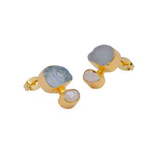 Pendientes de Perlas de Aguamarina Natural con Engaste de Latón Chapado en Oro Rosa, Piedra de Nacimiento de Marzo, Joyería Artesanal de Piedras Preciosas en Bruto al por Mayor - Product Image 2