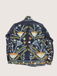 Manteau en velours brodé de fleurs de style chinois, col mandarin, manches longues, grande taille, vêtements d'extérieur pour femmes, fermeture éclair décontractée pour l'hiver - Product Image 2