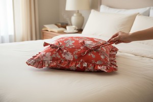 <b>Red</b> Satin Luxury Handcrafted Removable Square Cushion Cover for Home & Hotel Decor Bulk Supplier Low MOQ Worldwide Exporter - Product Image 4