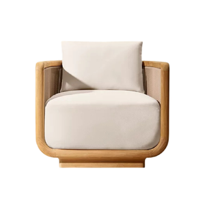 Sillón de Exterior Moderno y Elegante, de Madera de Teca Sólida con Panel Lateral de Cuerda Tejida, Cojín Grueso y Suave, Muebles de Jardín y Resort de Primera Calidad - Product Image 1