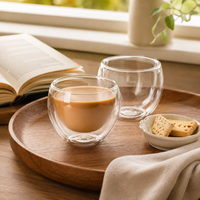 Tasse en verre borosilicate double paroi 220 ml faite à la main, sans plomb, isolée, pour café, thé, latte, expresso, réutilisable, en gros