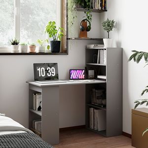 Scrivania Moderna Compatta Grigia con 6 Ripiani Portaoggetti, Tavolo da Scrittura e Postazione di Lavoro con Libreria per Ufficio Domestico - Product Image 2