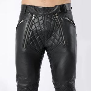 กางเกงหนังแฟชั่นสีดำแบบเย็บลายสำหรับผู้ชาย - Product Image 4