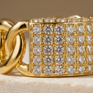 Four Row Pave <b>Statement</b> <b>Ring</b> Shimmering Cut Lab Grown Diamonds Wide Curb Link Engagement Women's 10k/14k/18k Gold Plated <b>Ring</b> - Product Image 3