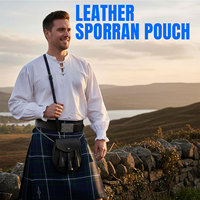 Pochette en cuir vegan style Sporran médiéval avec pompons, Sporran écossais pour kilt avec ceinture à chaîne pour homme