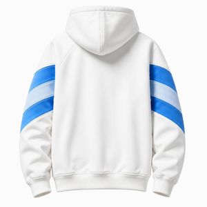Custom Logo <b>White</b> Pullover Hoodie <b>Men</b> Blue Stripes Raglan Sleeve School Team Uniform <b>Sweatshirt</b> - Product Image 2