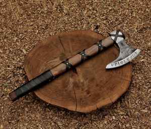 Hache Viking Industrielle de Haute Qualité, Forgée à la Main, Manche en Bois, Acier à Haute Teneur en Carbone, Lame Large à Dos Plat Gravée - Vente Chaude - Product Image 2