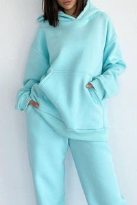 Ensemble de survêtement rose à capuche pour homme, manches longues, cordon de serrage, couleur unie, vêtements de sport décontractés, coupe régulière, tenue d'hiver, design 2-en-1, respirant - Product Image 5