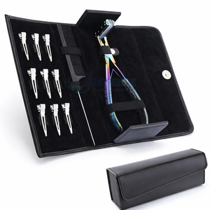 Kit professionnel de pinces pour extensions capillaires en acier inoxydable, étanche, noir, avec outils pour extensions adhésives, peigne à queue et pinces, pour salon (vente en gros) - Product Image 5